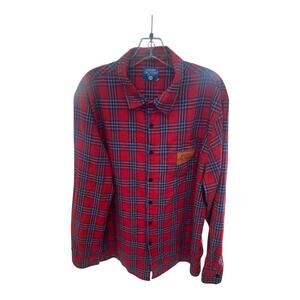 Angry Orchard Hard Cider Button Up Flannel Shirt Mens Size XXL Plaid Red Blue